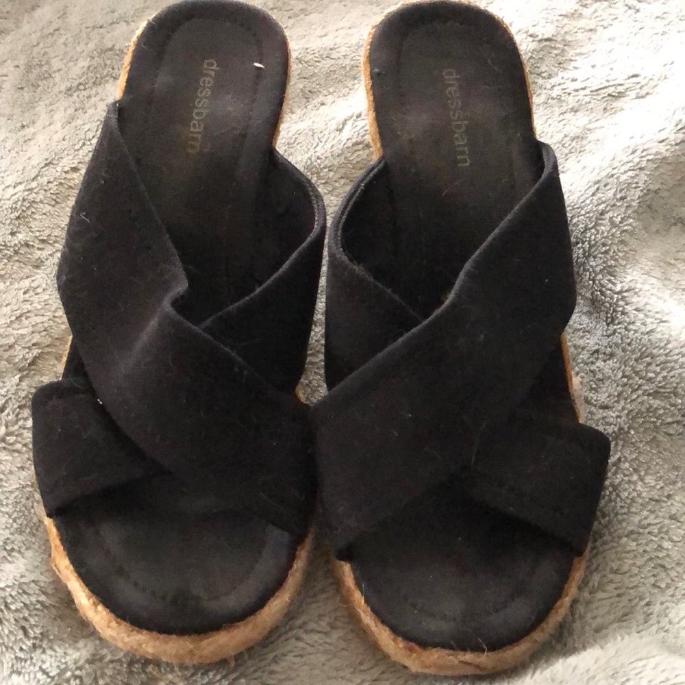 Stylish black wedge sandals man made